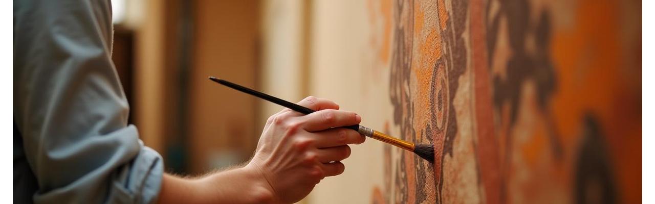 Mano dell'artista che dipinge un murale dettagliato